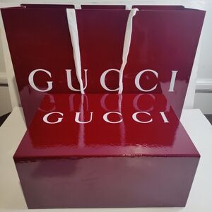 Gucci Empty Storage Gift Box Burgundy Magnetic Closure and Shopping Bag